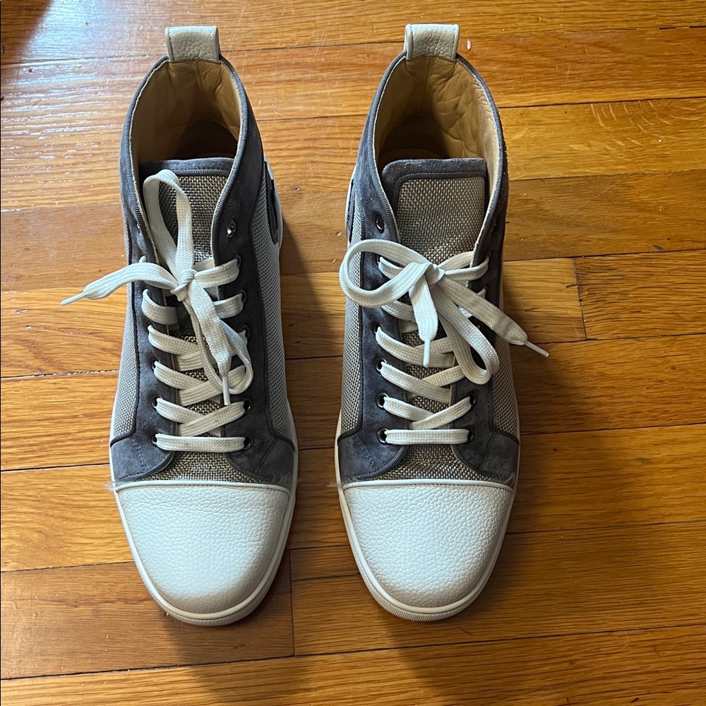 Gray and White High-Top Sneakers